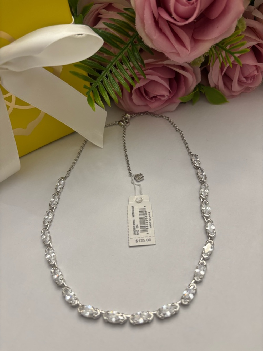 NWT Kendra Scott Genevieve strand necklace in silver white crystals